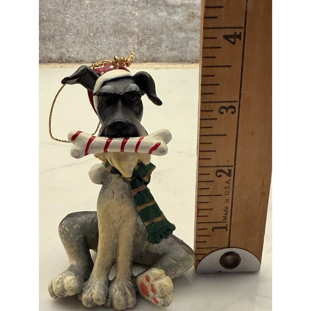 Schnauzer Christmas Ornament Santa Hat Scarf Candy Cane Bone Resin Figurine